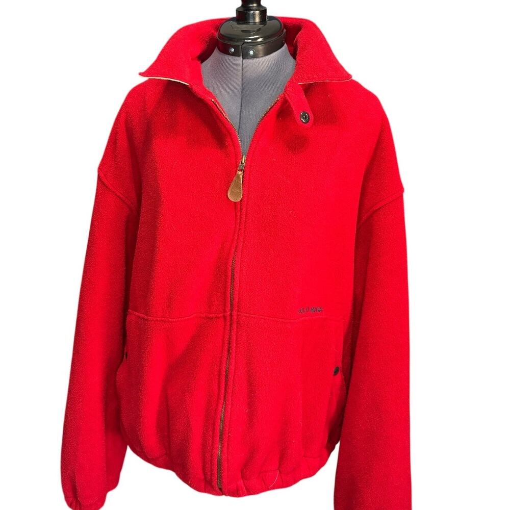 Vintage 90s Polo Sport Ralph Lauren Red Fleece Jacket Made in USA Sz XL